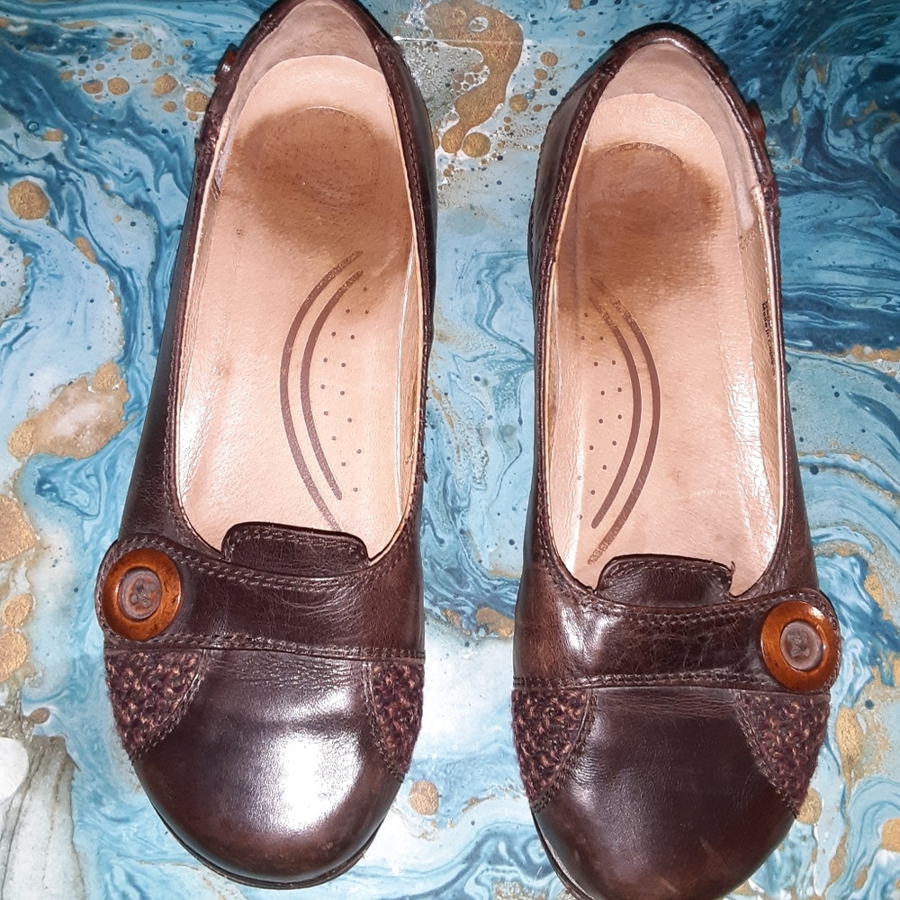 Dansko Pam Slip On Leather Button Wedge Sh…